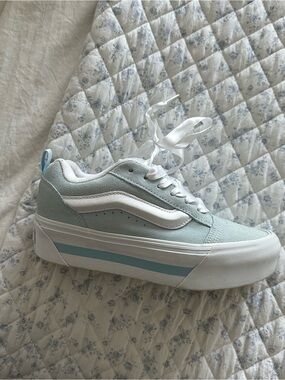Women’s  Light Blue Suede Platform vans Sneakers with White Accent